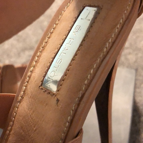 H By Halston Taupe Fabric Heels with Rose Gold - Picture 6 of 10
